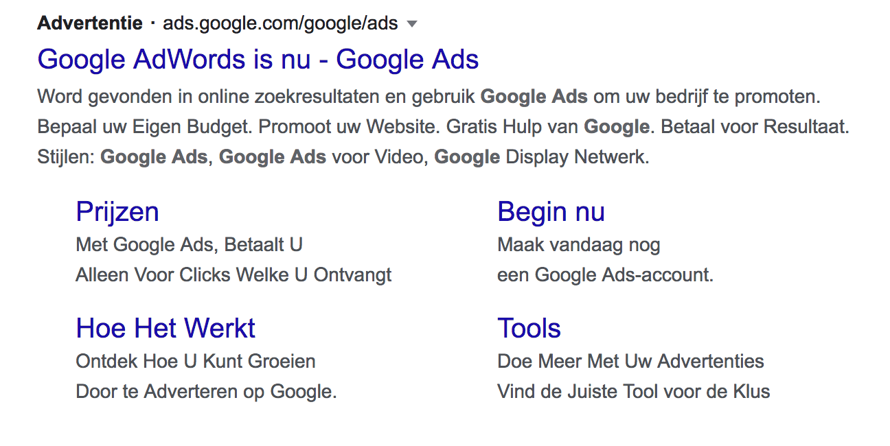 sitelinkextensie google ads