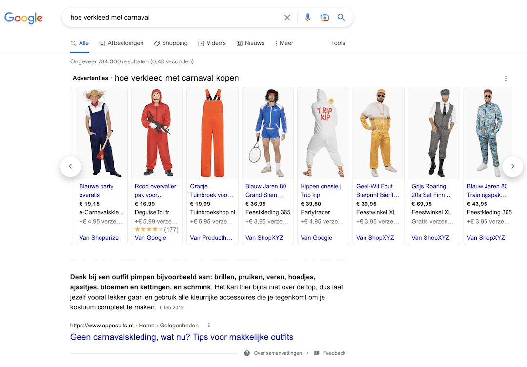 zoekresultaat in google met een 0 positie als resultaat