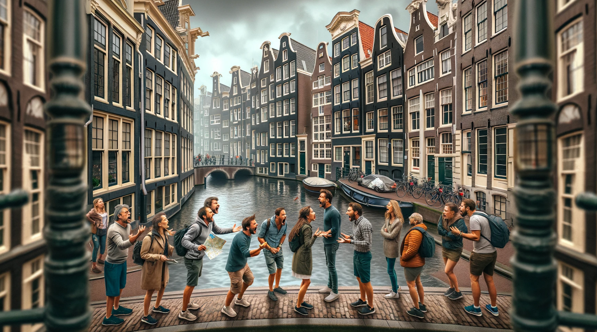 Amsterdamse grachten met boze toeristen