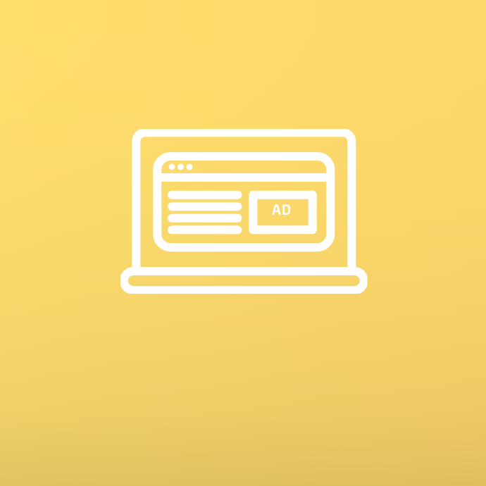 icoon van een laptop met een online banner op het scherm