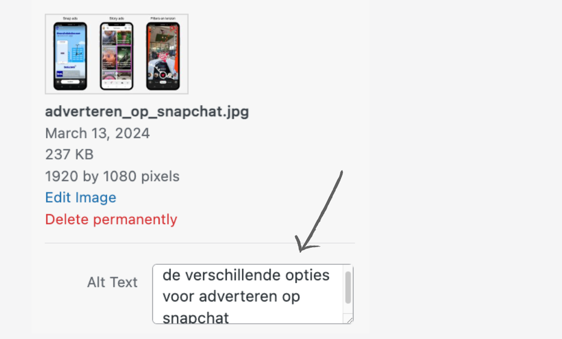 voorbeeld van een alt text voor afbeelding optimalisatie
