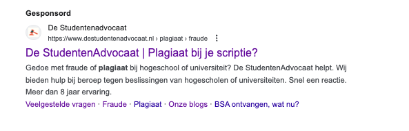 advertentie in google van studentenadvocaat