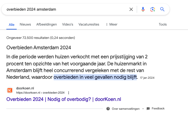 doorkoen zoekresultaat in google amsterdam